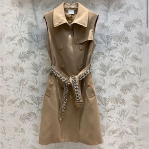 Tan Trench Dress Coat Sleeveless 8